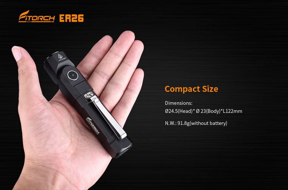 Fitorch ER26 HEAD ADJUSTABLE FLASHLIGHT MAGNETIC CHARGING RECHARGEABLE FLASHLIGHT フィトーチ LEDフラッシュライト ヘッド調整可能 マグネット式充電 1380ルーメン