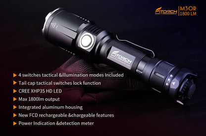 Fitorch M30R TACTICAL AND NORMAL ILLUMINATION COMBINED フィトーチ タクティカル LEDフラッシュライト 式充電 懐中電灯 1800ルーメン