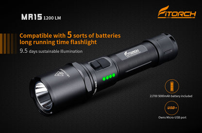 Fitorch MR15 RECHARGEABLE LED FLASHLIGHT XP-L LED フィトーチ 充電式LED懐中電灯 LEDフラッシュライト 1200ルーメン