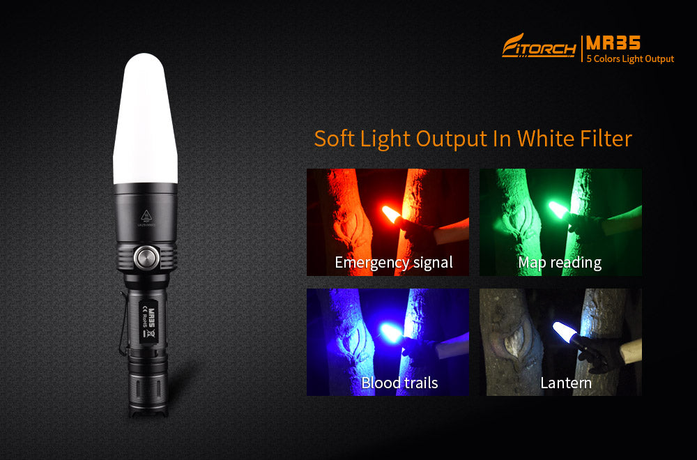 Fitorch MR35 RECHARGEABLE White+RGB+UV 5color LED flashlight フィトーチ 5カラーLEDフラッシュライト 充電式 LED懐中電灯 1200ルーメン