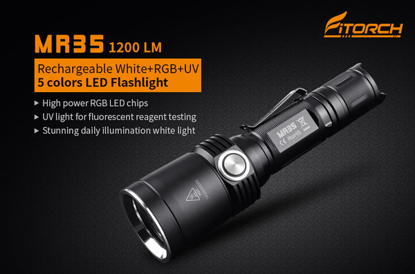 Fitorch MR35 RECHARGEABLE White+RGB+UV 5color LED flashlight フィトーチ 5カラーLEDフラッシュライト 充電式 LED懐中電灯 1200ルーメン