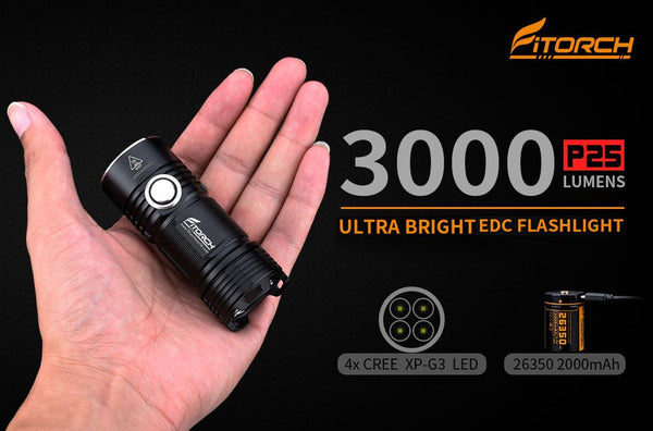 Fitorch P25 LED FLASHLIGHT 4 CREE XPG3 LEDS フィトーチ LED フラッシュライト 充電式 超高輝度 3000ルーメン
