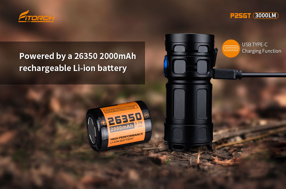 フィトーチ 充電式 LED フラッシュライト 超高輝度 3000ルーメン Fitorch P25GT rechargeable super-bright LED flashlight