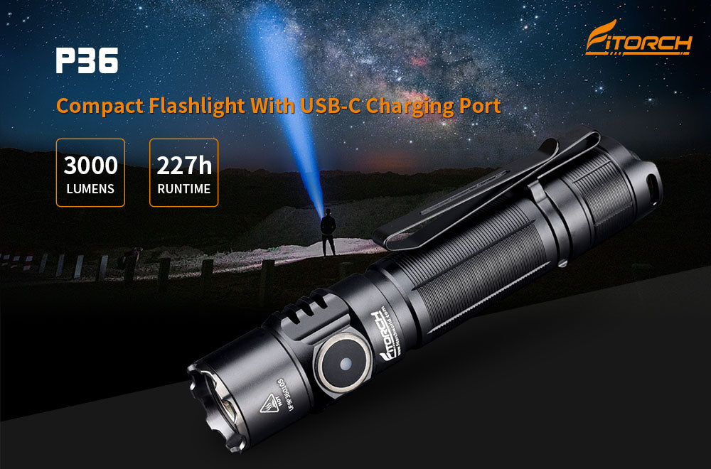 Fitorch P36 3000lumen Compact Flashlight With USB-C Charging Port フィトーチ USB-C充電 懐中電灯 3000ルーメン LED フラッシュライト