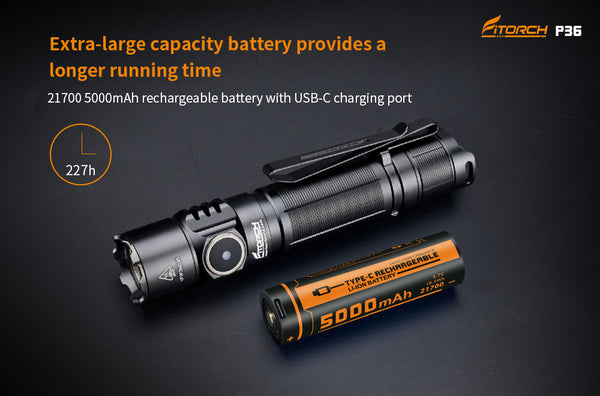 Fitorch P36 3000lumen Compact Flashlight With USB-C Charging Port フィトーチ USB-C充電 懐中電灯 3000ルーメン LED フラッシュライト
