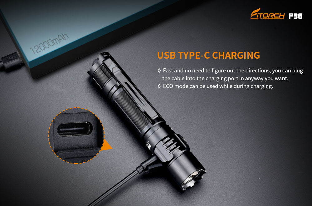 Fitorch P36 3000lumen Compact Flashlight With USB-C Charging Port フィトーチ USB-C充電 懐中電灯 3000ルーメン LED フラッシュライト