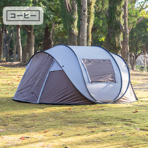 ダブルドアワンタッチテント ポップアップテント 5～6人用 ドーム型 テント キャンプ 通気性 2面